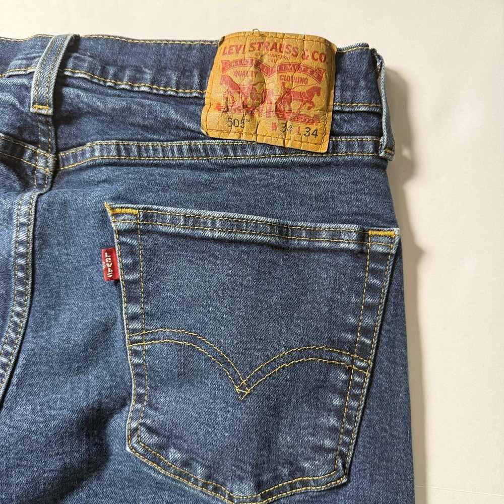 Levis 505 Regular Fit Straight Leg Jeans Mens 34x34 Dark Wash Indigo Blue Denim